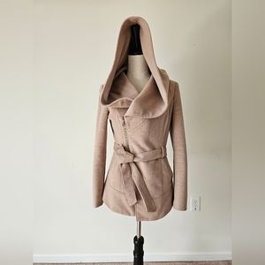 Wool Coat with Oversized Hood in Dusty Rose